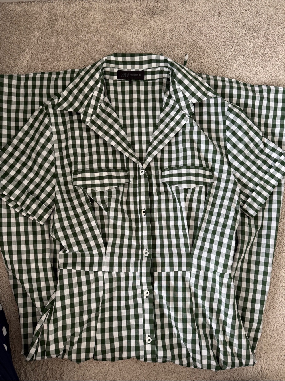 Zara Green and White Gingham Maxi Shirtdress with Tie Waist - Picture 2 of 2